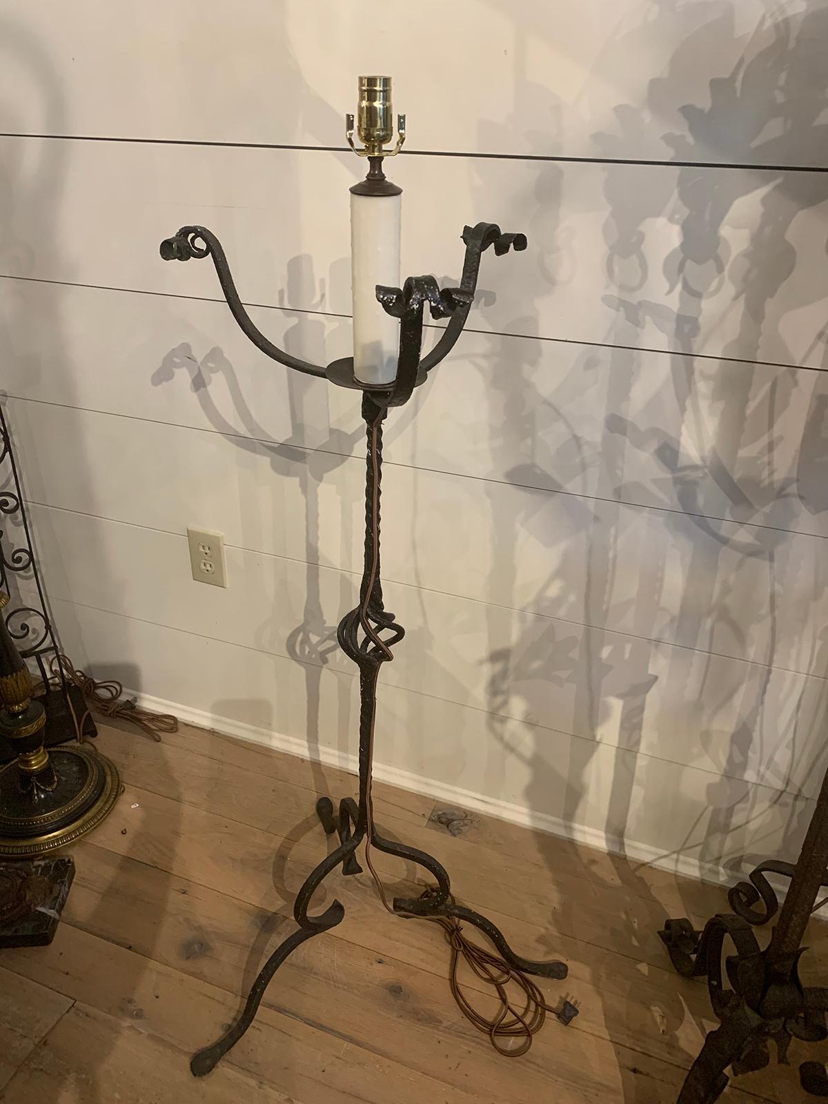 Early 20th Century Hand Wrought Iron Torchère as Floor Lamp 2