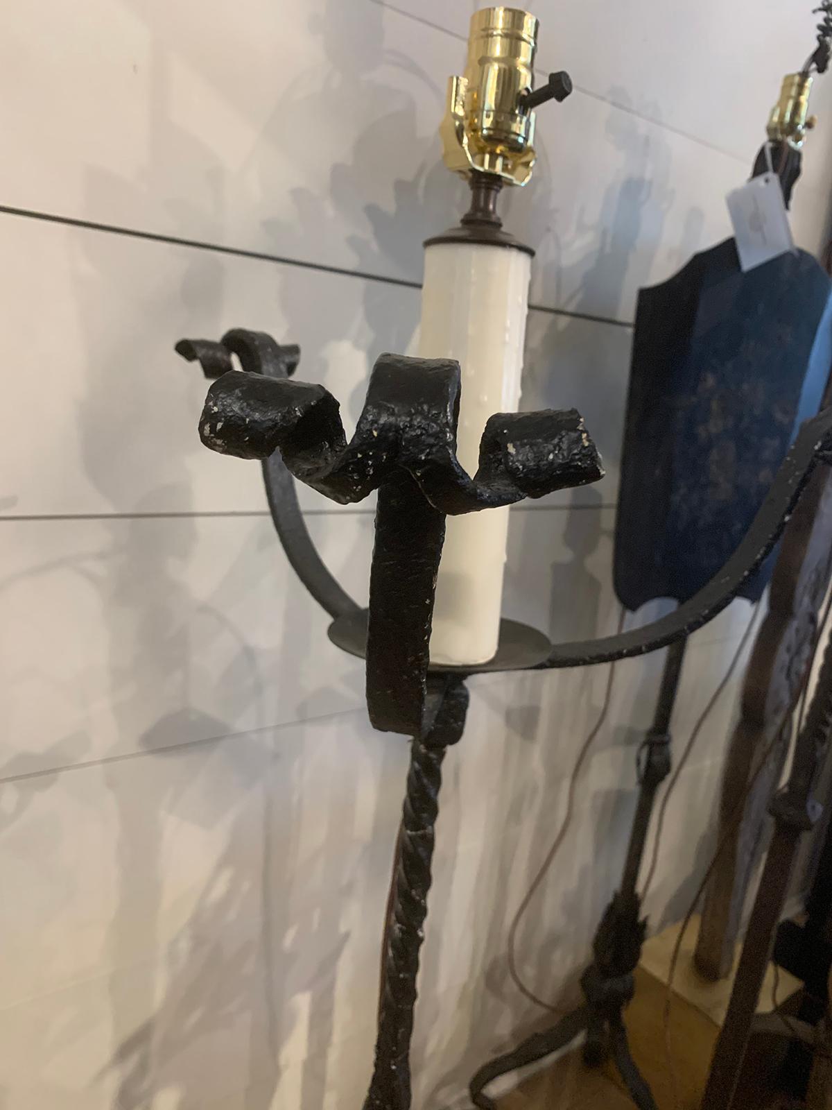 Early 20th Century Hand Wrought Iron Torchère as Floor Lamp 4