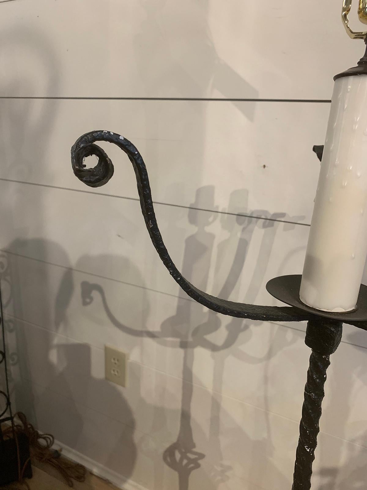 Early 20th Century Hand Wrought Iron Torchère as Floor Lamp 5