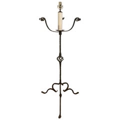 Early 20th Century Hand Wrought Iron Torchère as Floor Lamp