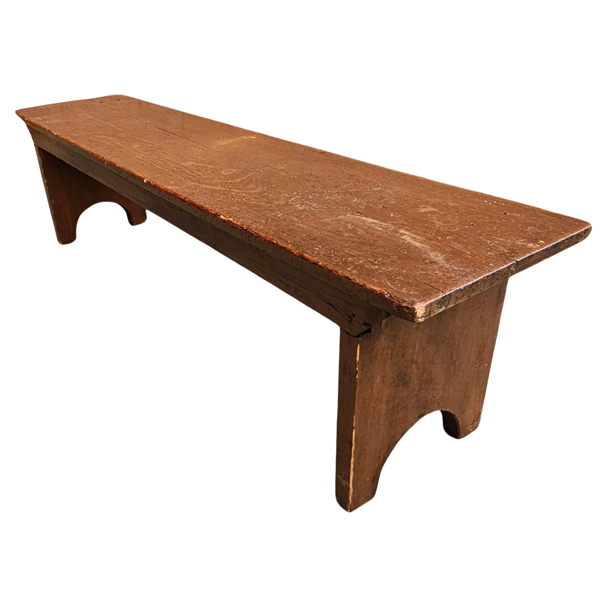 Hand-Carved Early 20th Century Handcrafted American Colonial Elm Low Bench For Sale