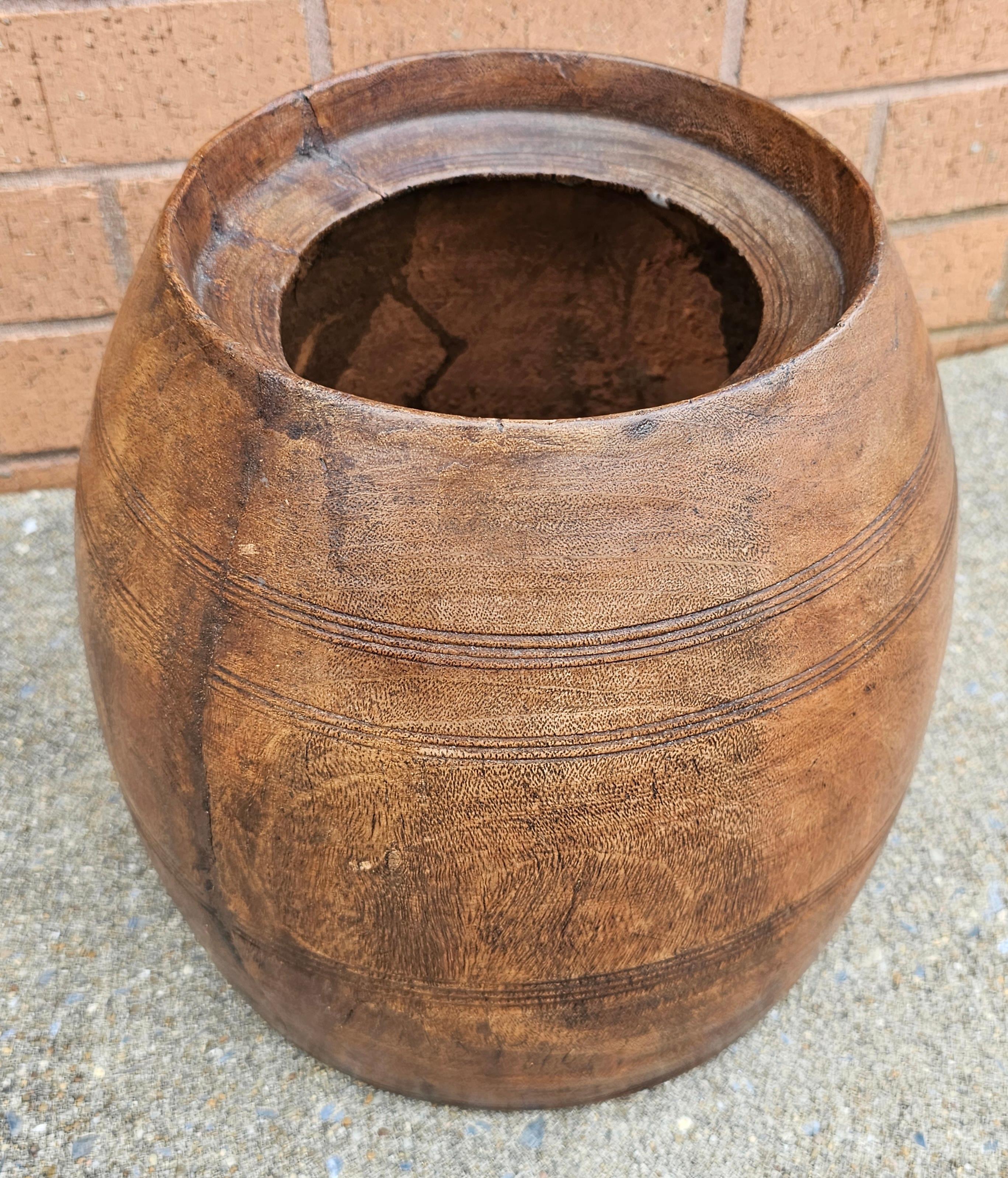American Early 20th Century Handcrafted Turned Wooden Honey / Rice Pot, Nowadays Planter For Sale