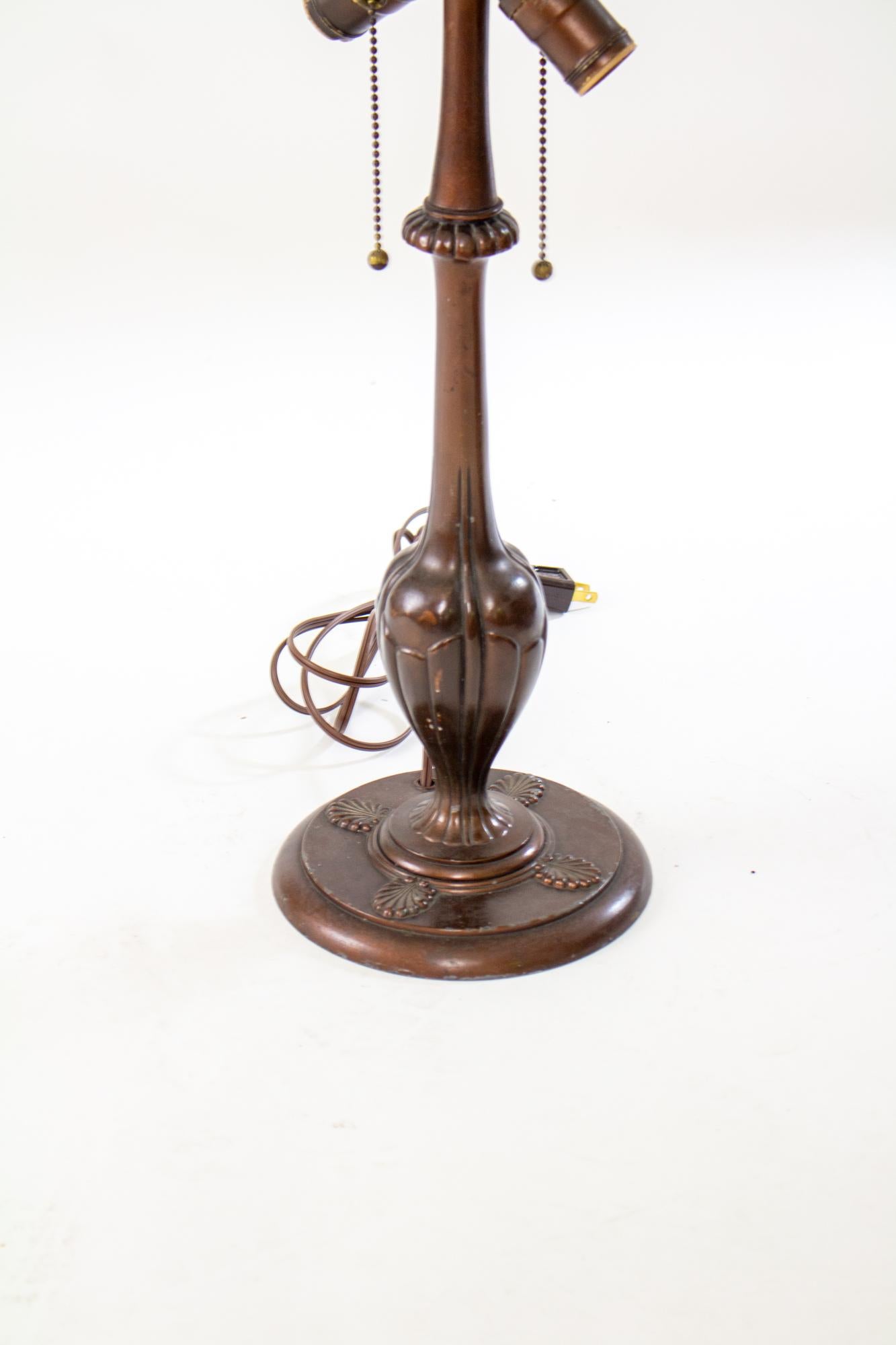 Metal Early 20th Century Handel Table Lamp with Stained Glass Shade