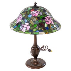 Early 20th Century Handel Table Lamp with Stained Glass Shade