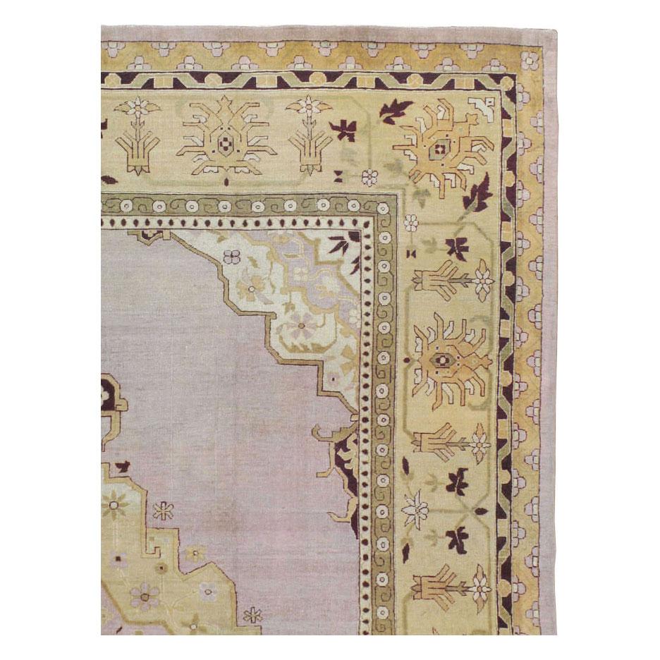 Indian Early 20th Century Handmade Agra Room Size Rug in Pale Purple and Beige For Sale
