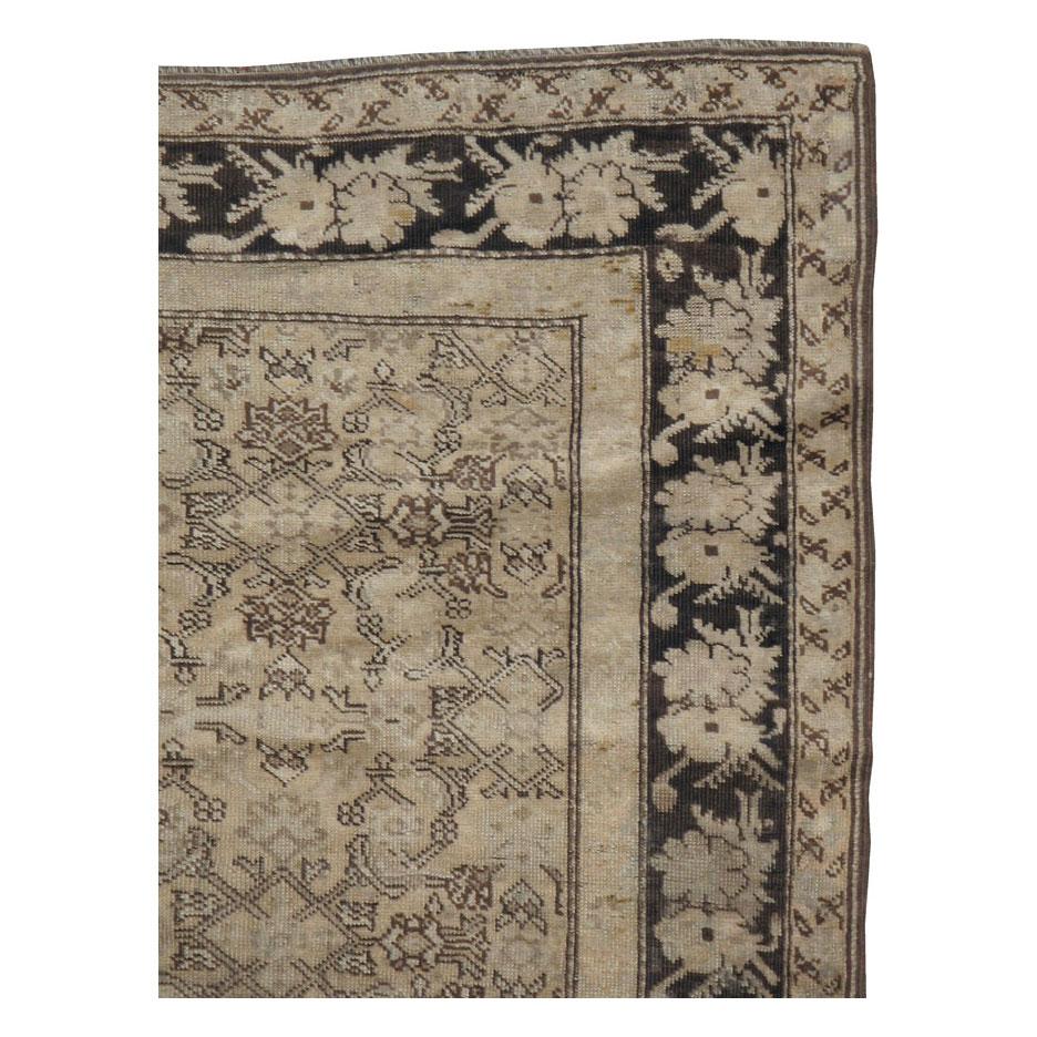 Hand-Knotted Early 20th Century Handmade Caucasian Gallery Accent Rug in Neutral Brown For Sale