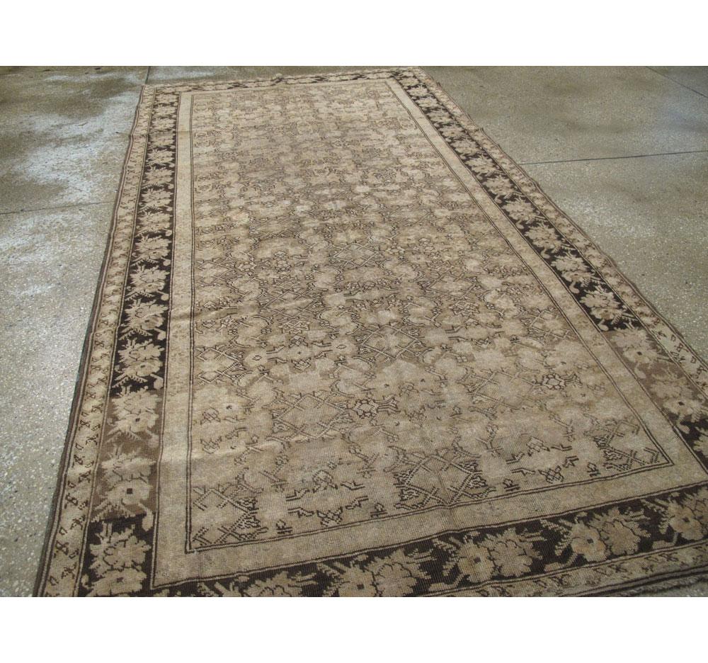 Early 20th Century Handmade Caucasian Gallery Accent Rug in Neutral Brown In Good Condition For Sale In New York, NY