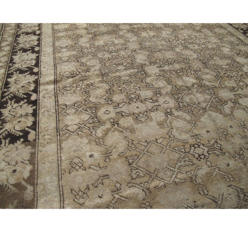 Wool Early 20th Century Handmade Caucasian Gallery Accent Rug in Neutral Brown For Sale