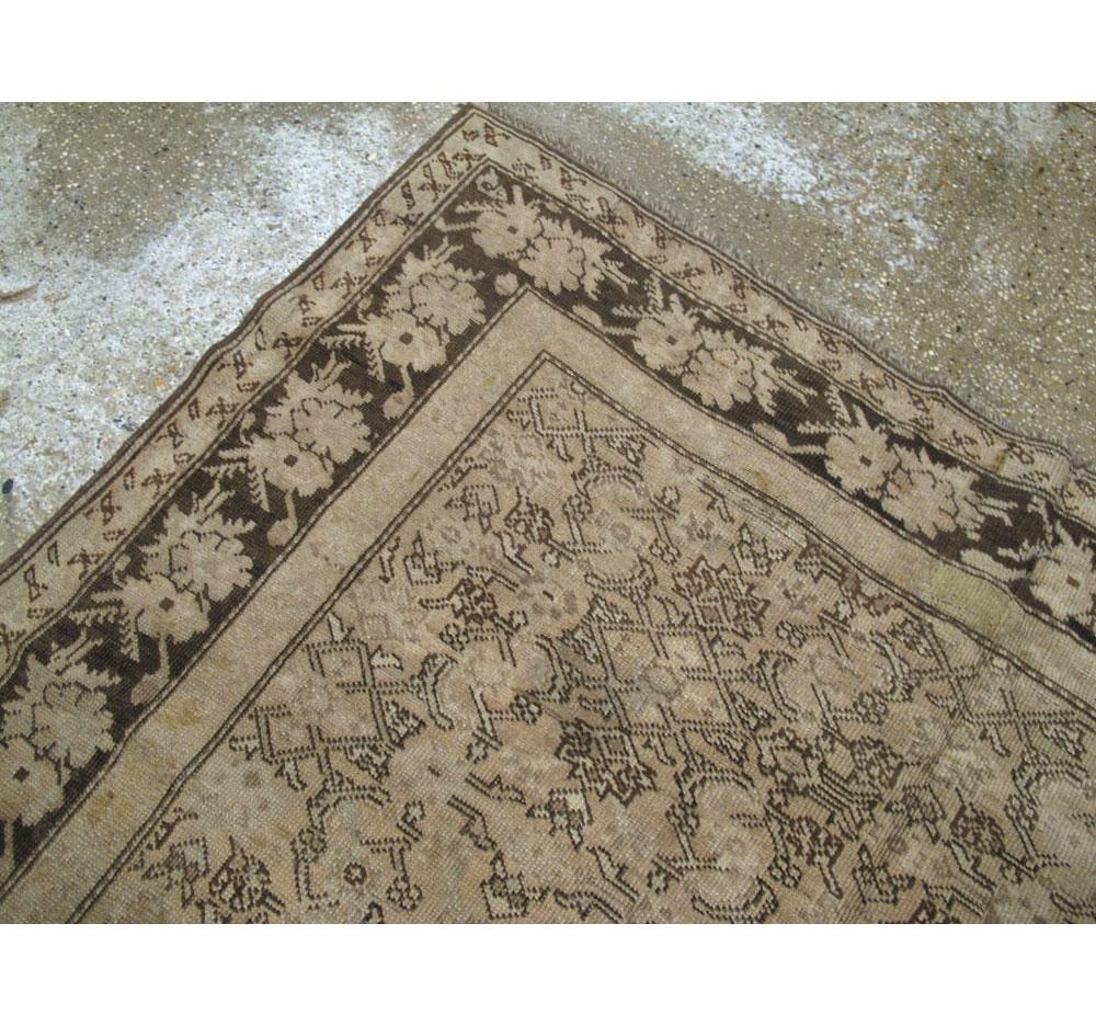 Early 20th Century Handmade Caucasian Gallery Accent Rug in Neutral Brown For Sale 1