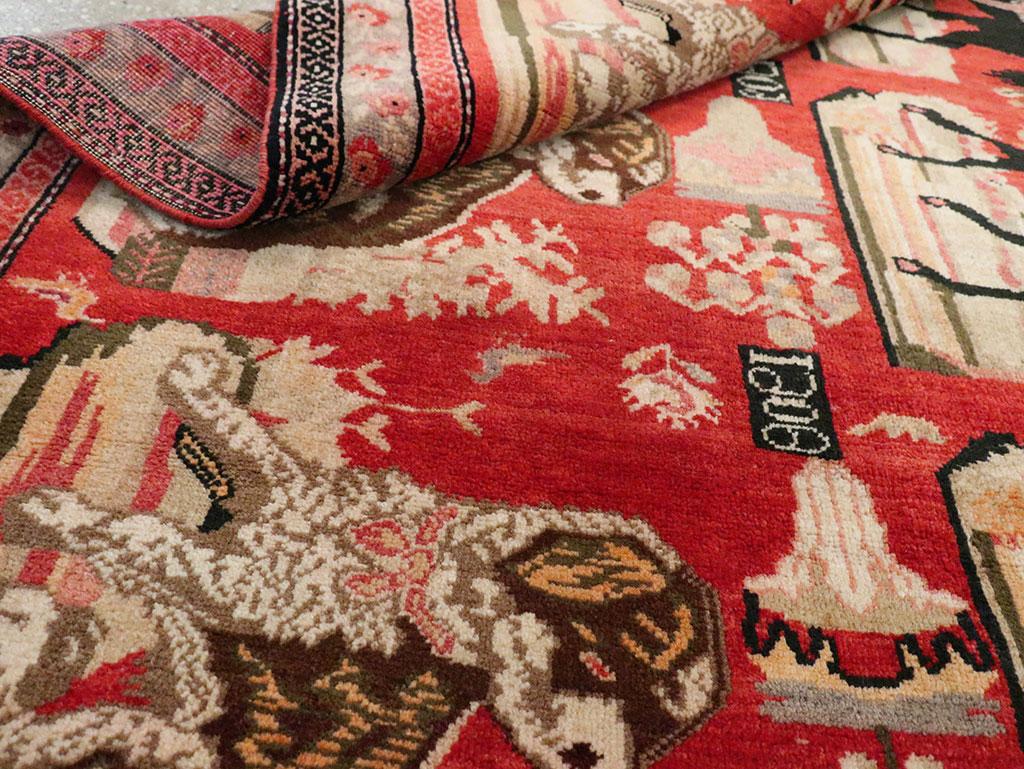 Early 20th Century Handmade Caucasian Horse & Dog Karabagh Pictorial Accent Rug For Sale 1