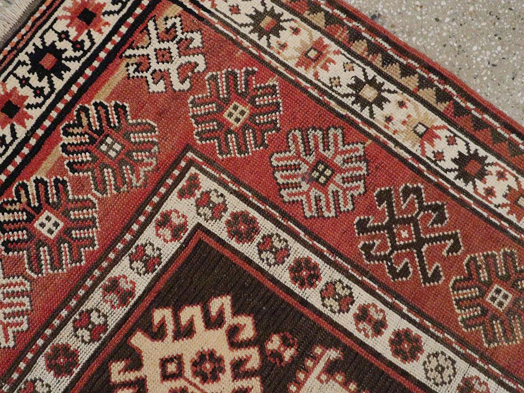 Hand-Knotted Early 20th Century Handmade Caucasian Kazak Throw Rug For Sale