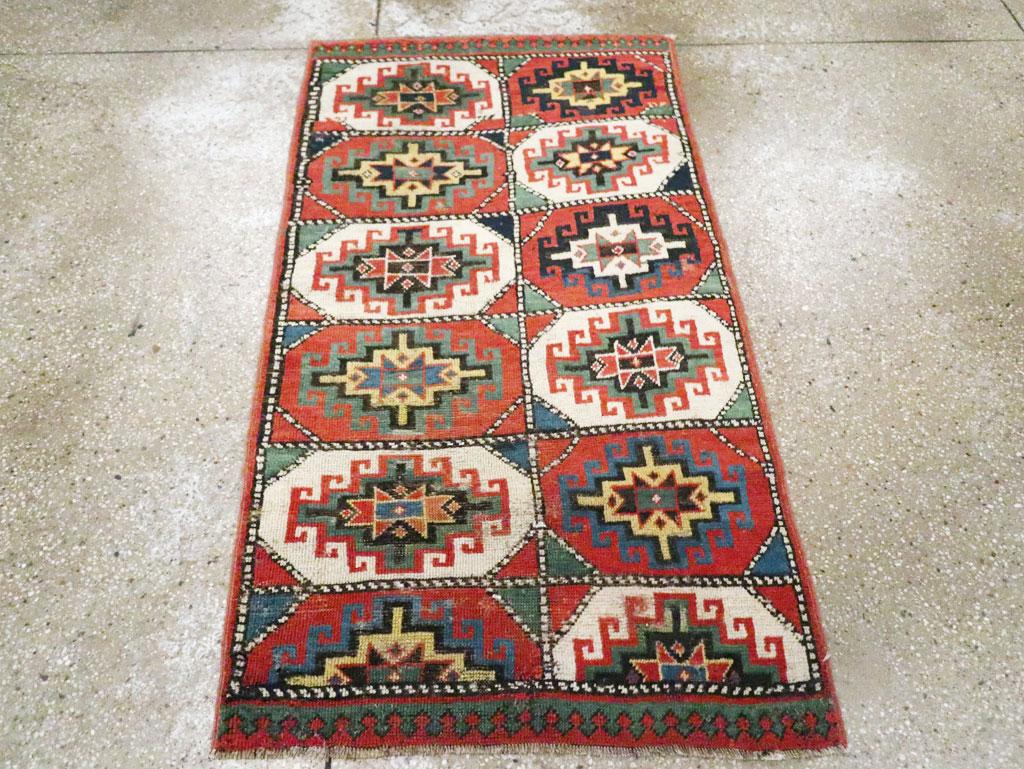 Persian Early 20th Century Handmade Caucasian Kazak Throw Rug For Sale