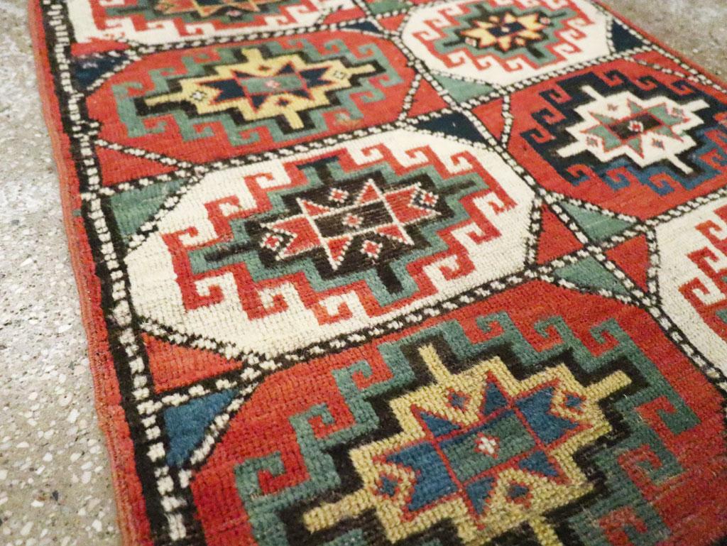 Hand-Knotted Early 20th Century Handmade Caucasian Kazak Throw Rug For Sale