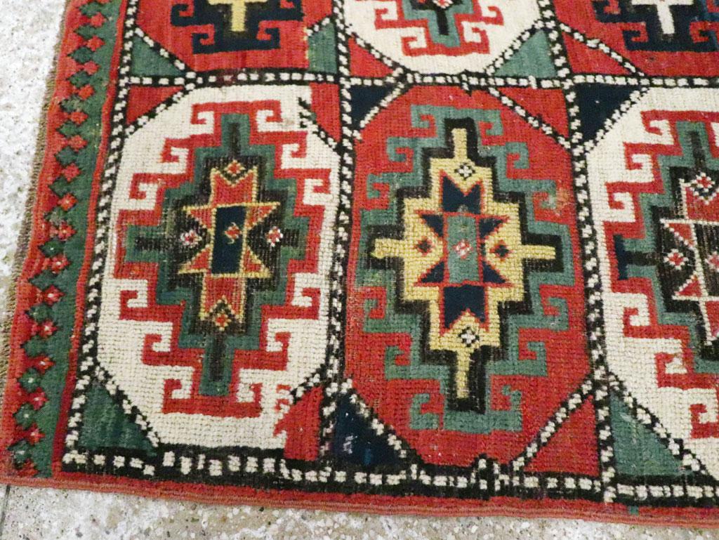 Wool Early 20th Century Handmade Caucasian Kazak Throw Rug For Sale