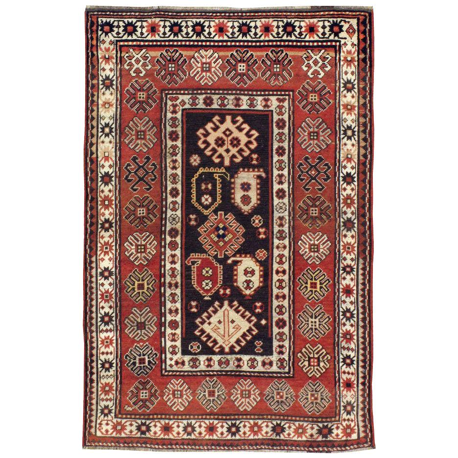 Late 19th Century Handmade Caucasian Kazak Accent Rug For Sale at 1stDibs