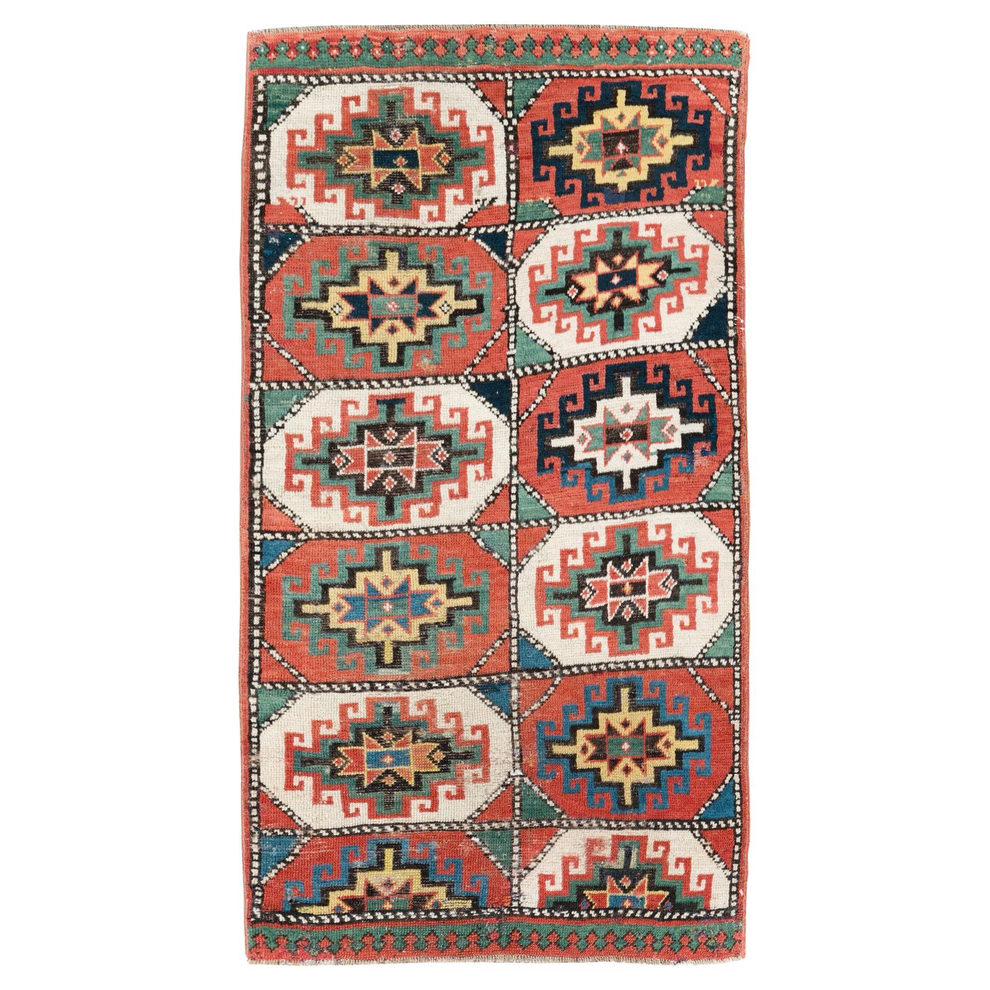 Early 20th Century Handmade Caucasian Kazak Throw Rug For Sale
