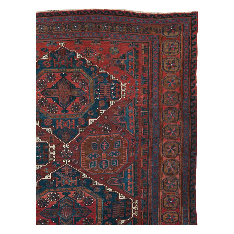 Hand-Woven Early 20th Century Handmade Central Asian Flat-Weave Soumak Room Size Carpet
