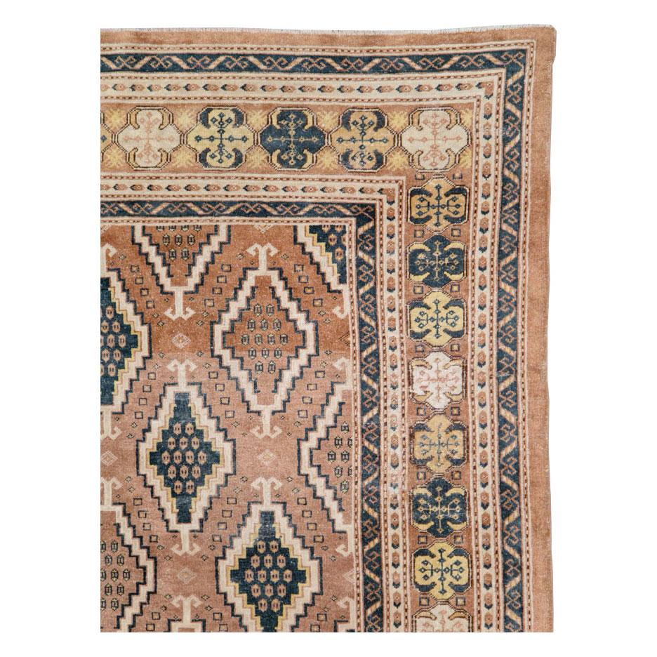 Rustic Early 20th Century Handmade Central Asian Samarkand Room Size Carpet For Sale