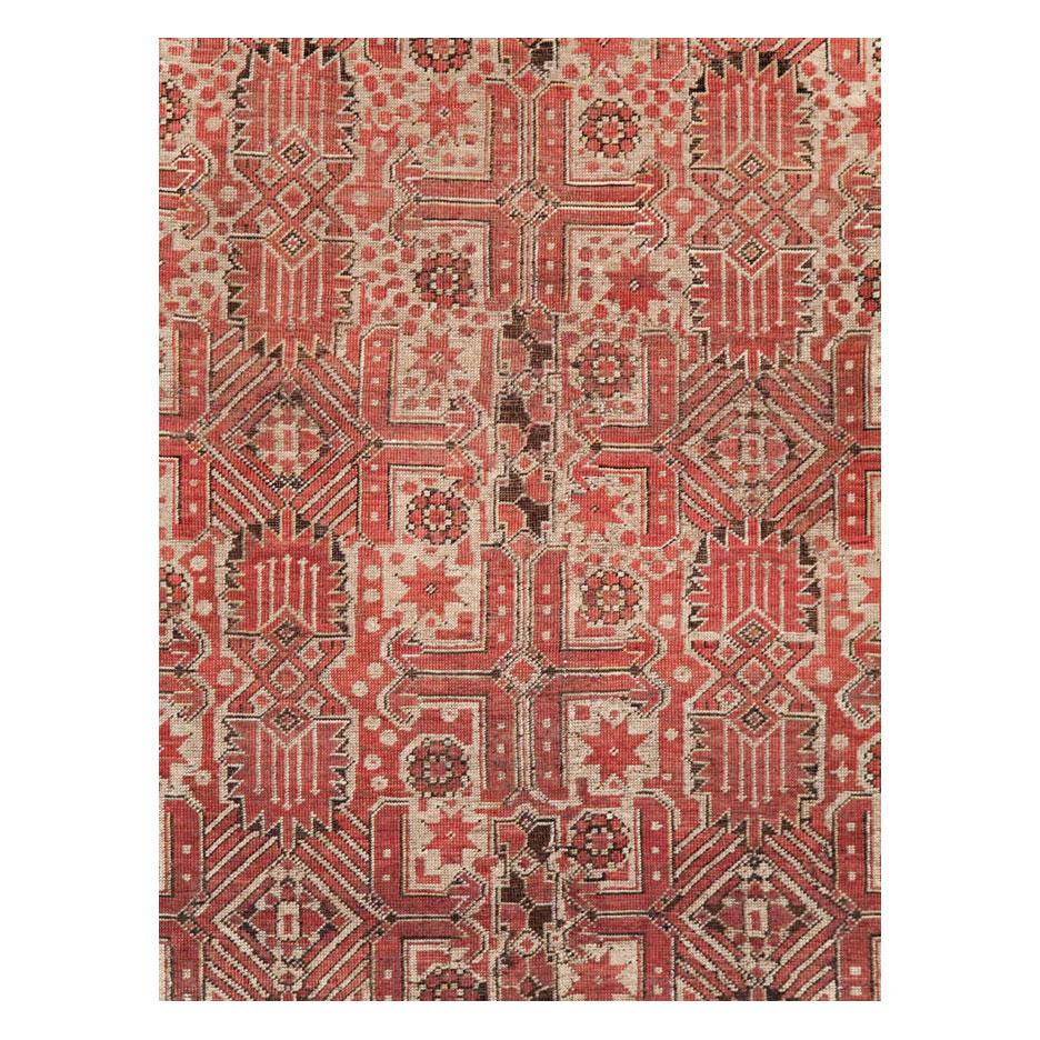An antique tribal Beshir accent rug in gallery format handmade during the early 20th century by the nomadic tribes of Central Asia.

Measures: 6' 2