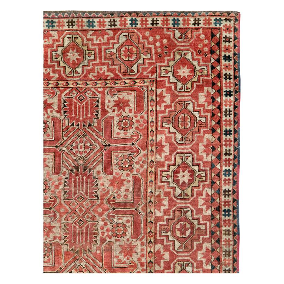 Hand-Knotted Early 20th Century Handmade Central Asian Tribal Gallery Accent Rug For Sale