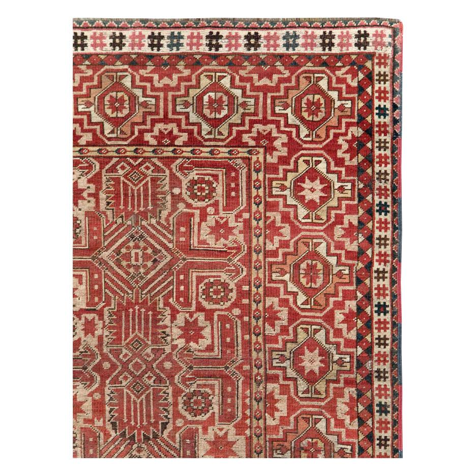 Early 20th Century Handmade Central Asian Tribal Gallery Accent Rug In Good Condition For Sale In New York, NY