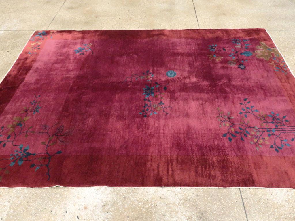 Early 20th Century Handmade Chinese Art Deco Accent Rug For Sale 1