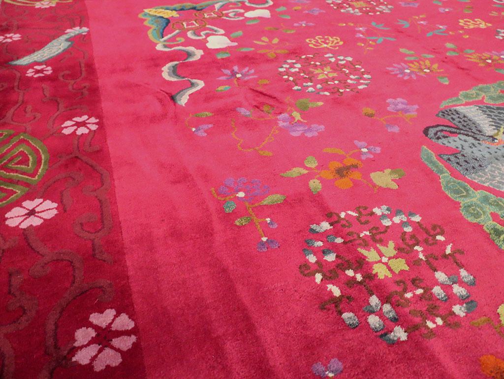 Hand-Knotted Early 20th Century Handmade Chinese Art Deco Room Size Carpet For Sale