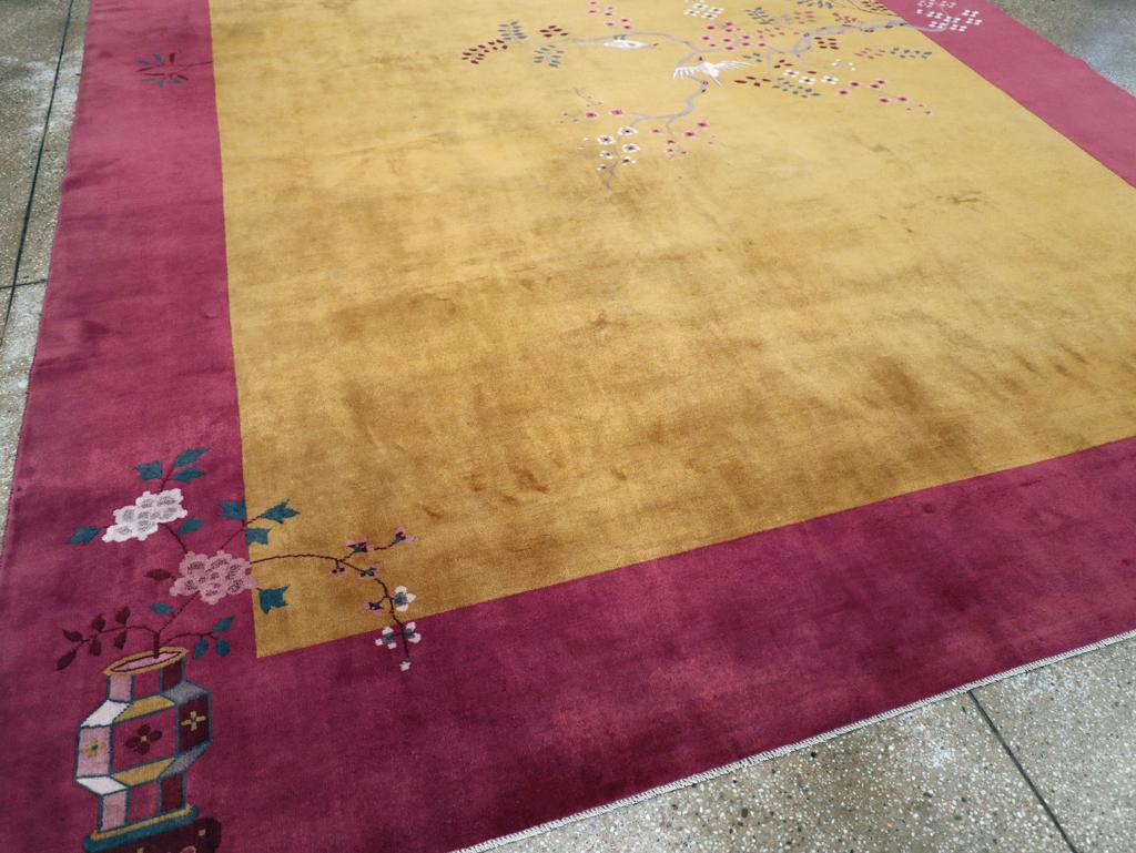 Wool Early 20th Century Handmade Chinese Art Deco Room Size Carpet For Sale