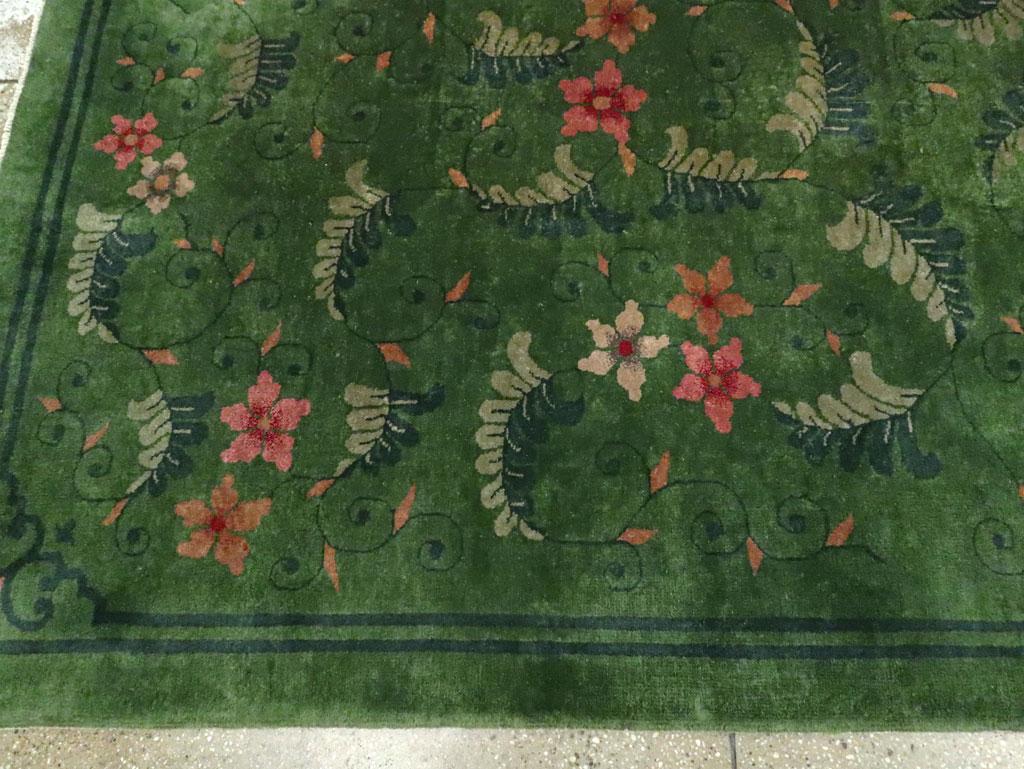 Early 20th Century Handmade Chinese Art Deco Room Size Carpet in Green 2