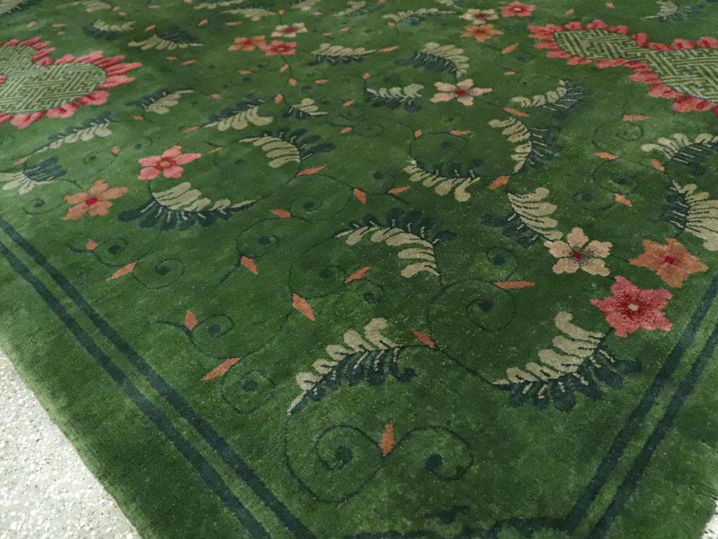 Early 20th Century Handmade Chinese Art Deco Room Size Carpet in Green 3