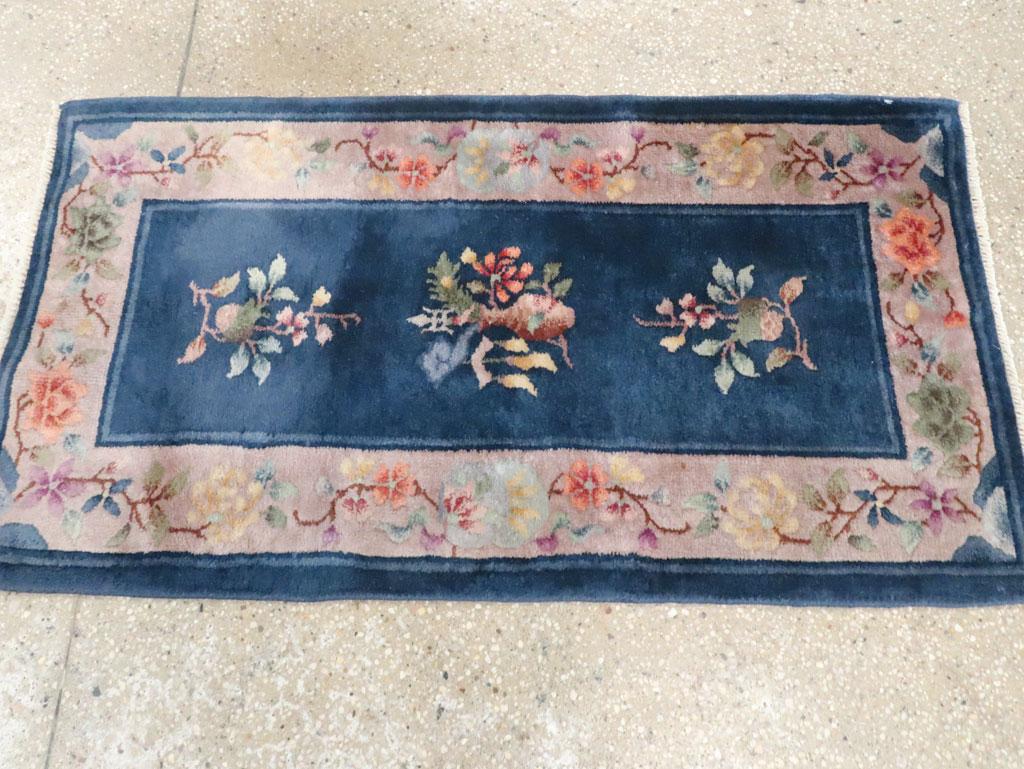Hand-Knotted Early 20th Century Handmade Chinese Art Deco Throw Rug For Sale