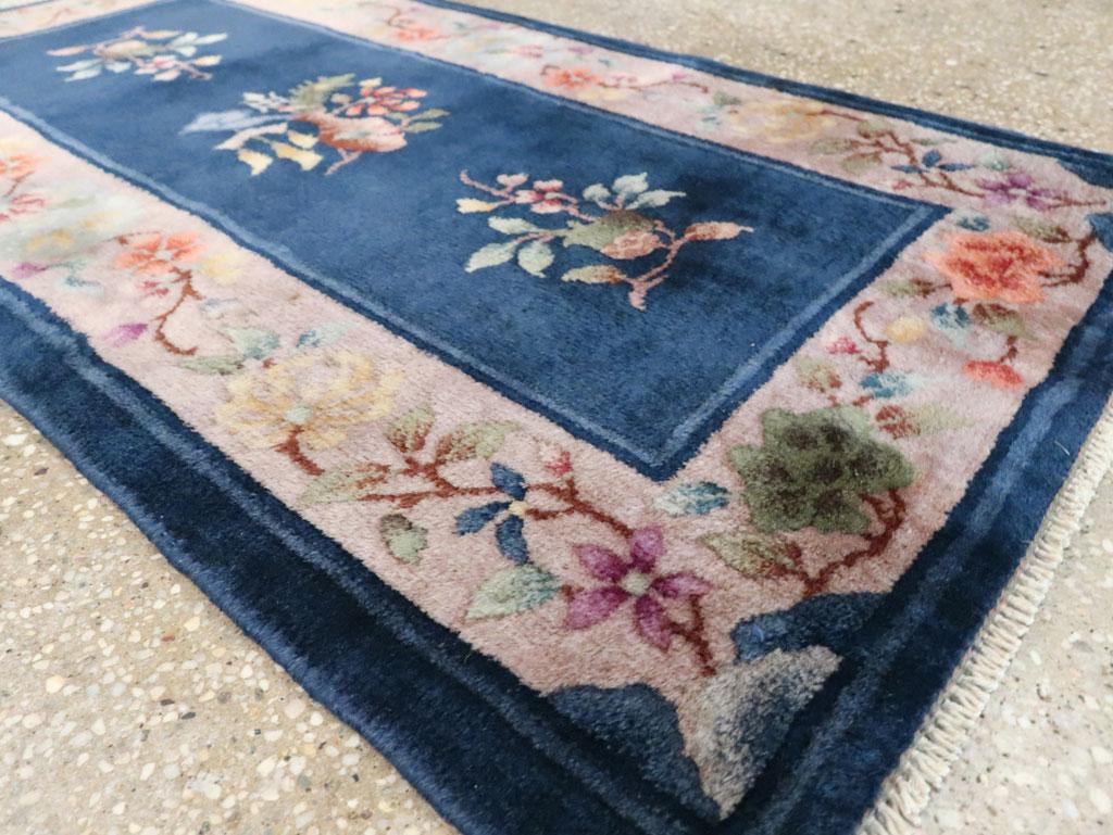 Wool Early 20th Century Handmade Chinese Art Deco Throw Rug For Sale