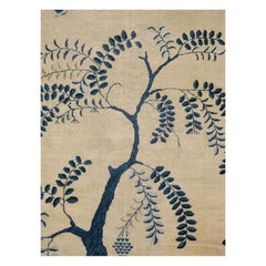 Early 20th Century Handmade Chinese Peking Long Gallery Carpet in Cream & Blue