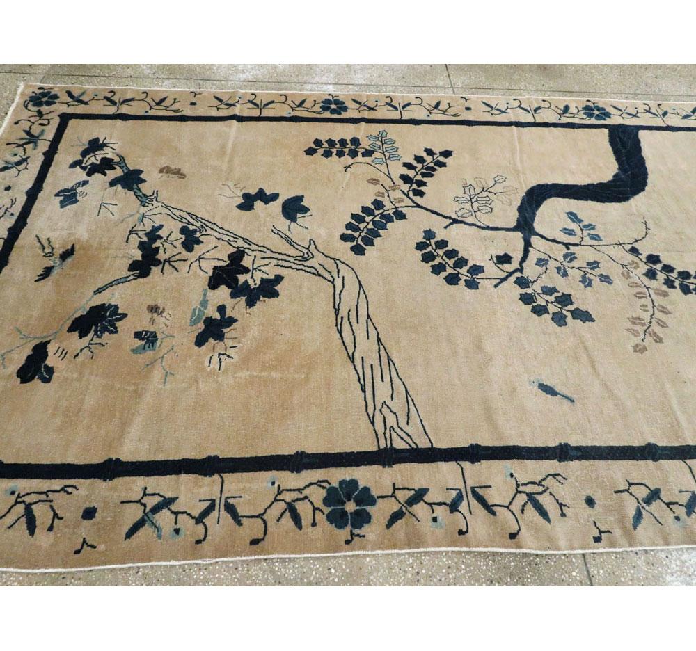 Early 20th Century Handmade Chinese Peking Long Gallery Carpet in Cream & Blue For Sale 2