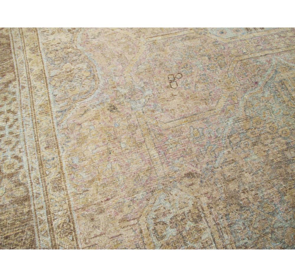 Wool Early 20th Century Handmade Distressed Persian Tabriz Accent Rug For Sale