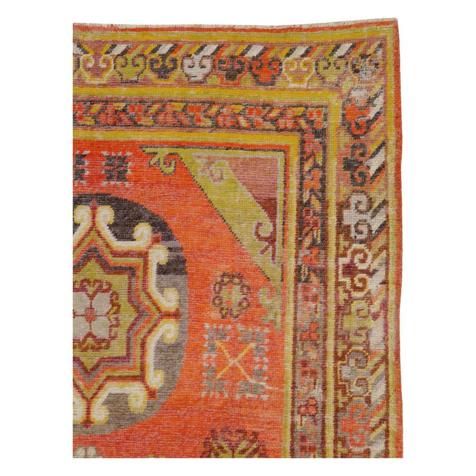 East Turkestani Early 20th Century Handmade East Turkestan Khotan Accent Rug For Sale