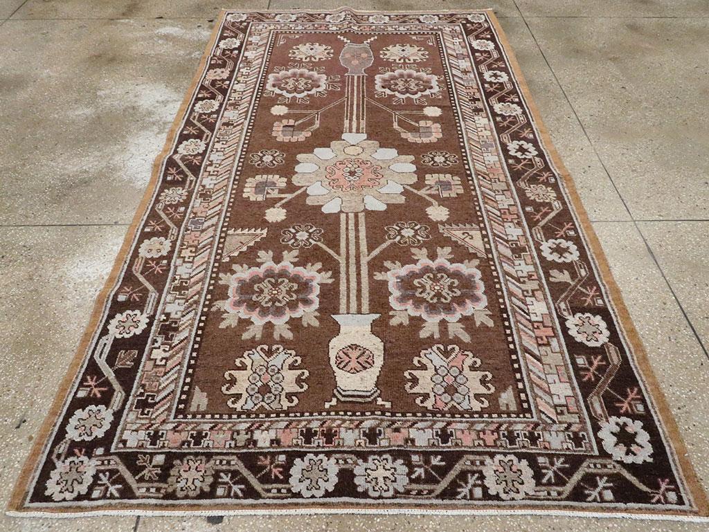 Hand-Knotted Early 20th Century Handmade East Turkestan Khotan Gallery Accent Rug For Sale