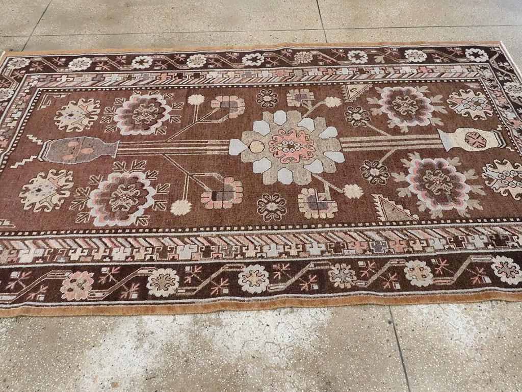 Wool Early 20th Century Handmade East Turkestan Khotan Gallery Accent Rug For Sale