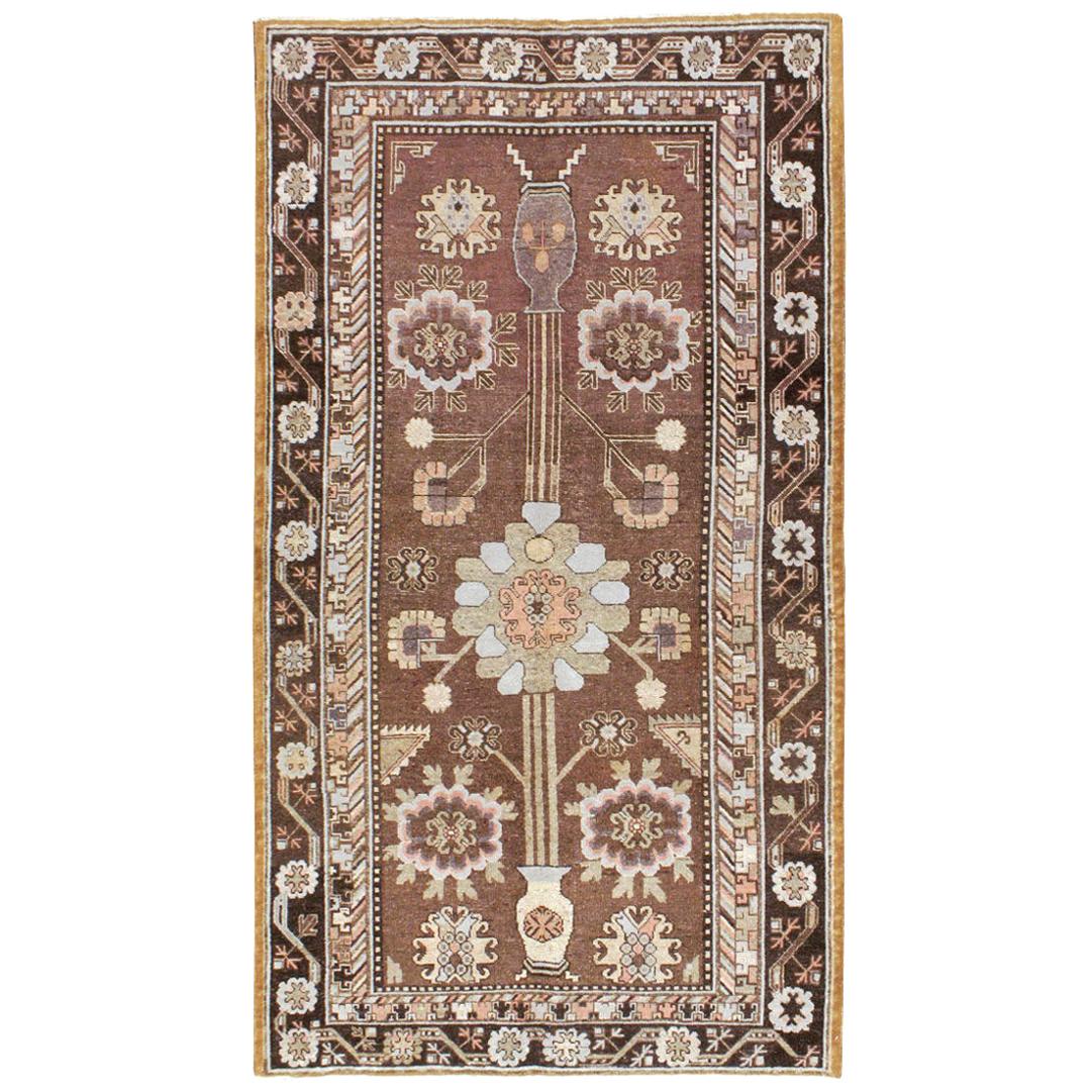 Early 20th Century Handmade East Turkestan Khotan Gallery Accent Rug For Sale