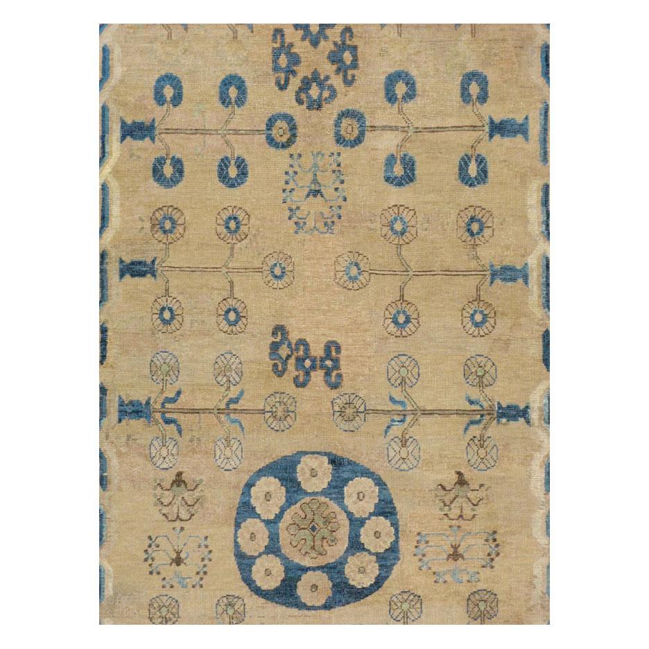 Rustic Early 20th Century Handmade East Turkestan Khotan Gallery Carpet, circa 1900 For Sale