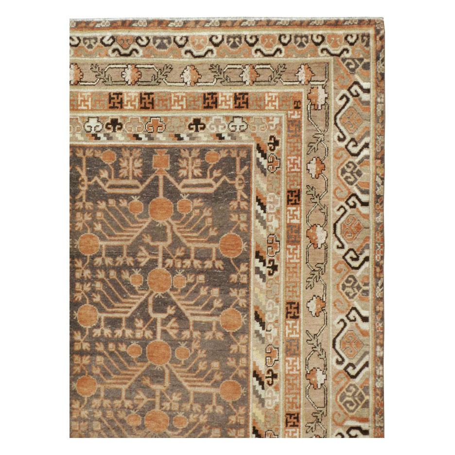 Rustic Early 20th Century Handmade East Turkestan Khotan Gallery Carpet For Sale