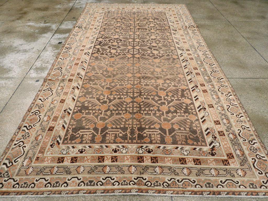 Hand-Knotted Early 20th Century Handmade East Turkestan Khotan Gallery Carpet For Sale