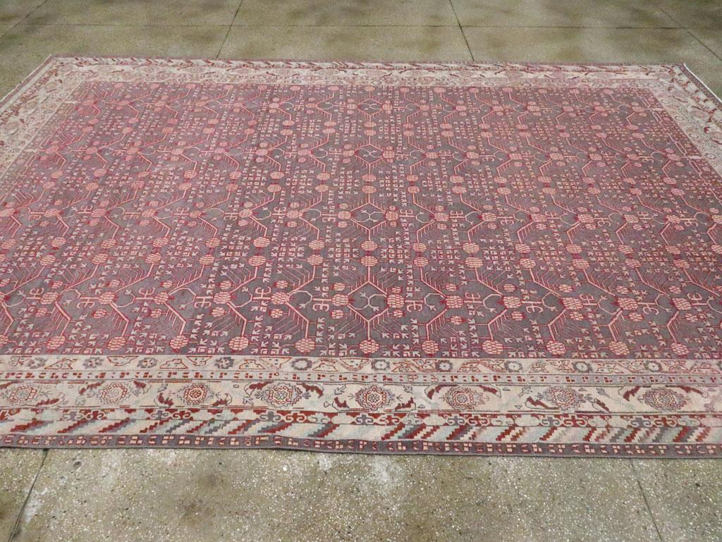 Early 20th Century Handmade East Turkestan Khotan Room Size Carpet In Excellent Condition For Sale In New York, NY