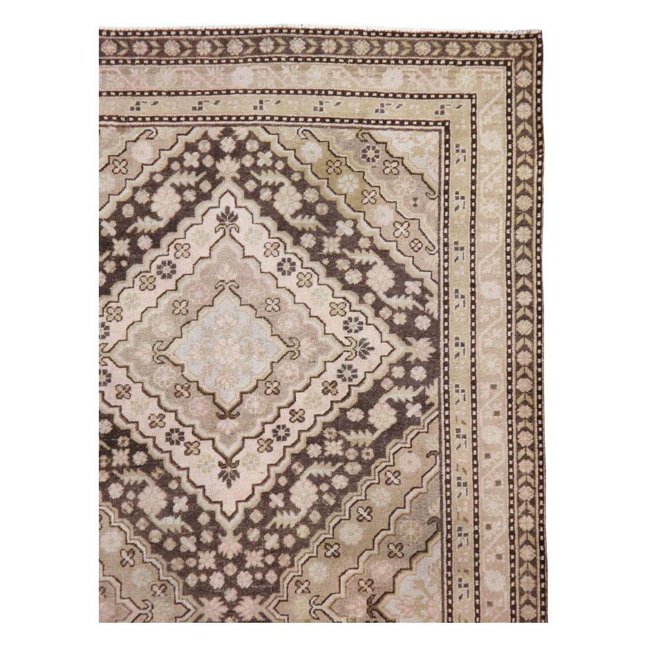 Hand-Knotted Early 20th Century Handmade East Turkestan Khotan Square Accent Rug For Sale
