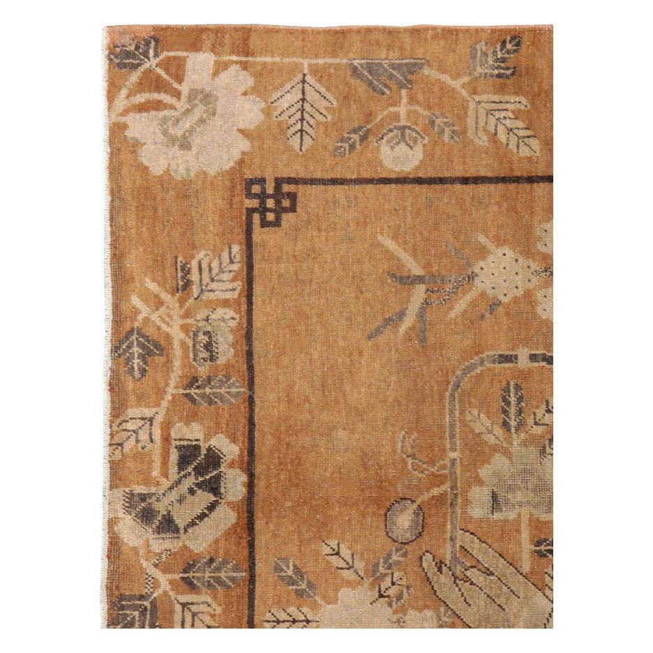Rustic Early 20th Century Handmade East Turkestan Pictorial Khotan Accent Rug For Sale