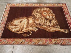 Early 20th Century Handmade East Turkestan Pictorial Lion Khotan Accent Rug