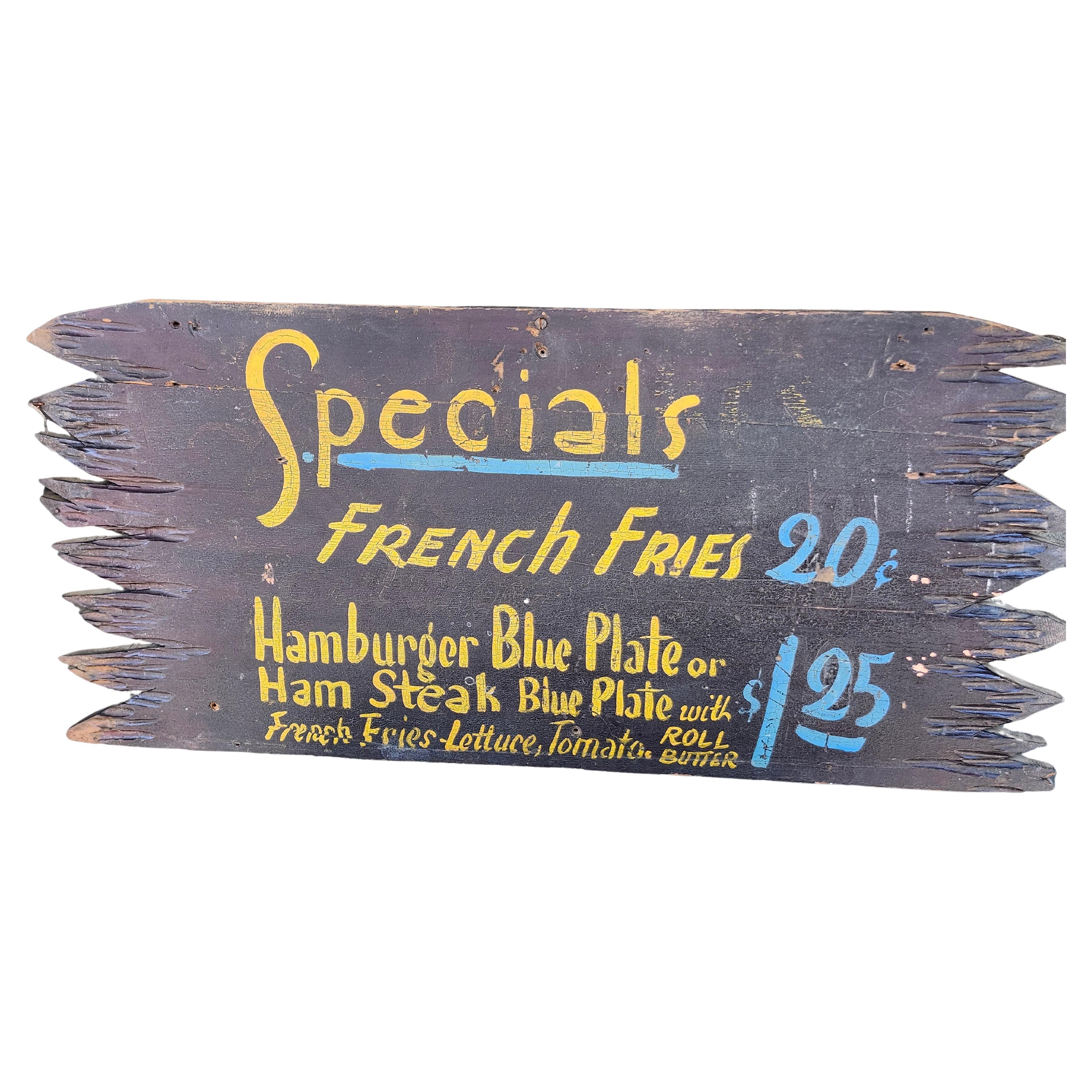 Début du 20e siècle Tableau de menu folklorique sculpté à la main Adirondack