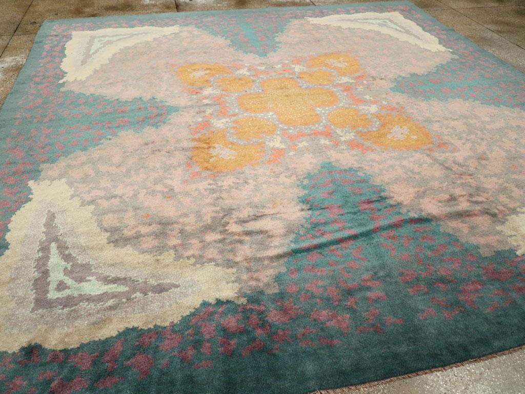 Early 20th Century Handmade French Art Deco Square Room Size Carpet For Sale 1