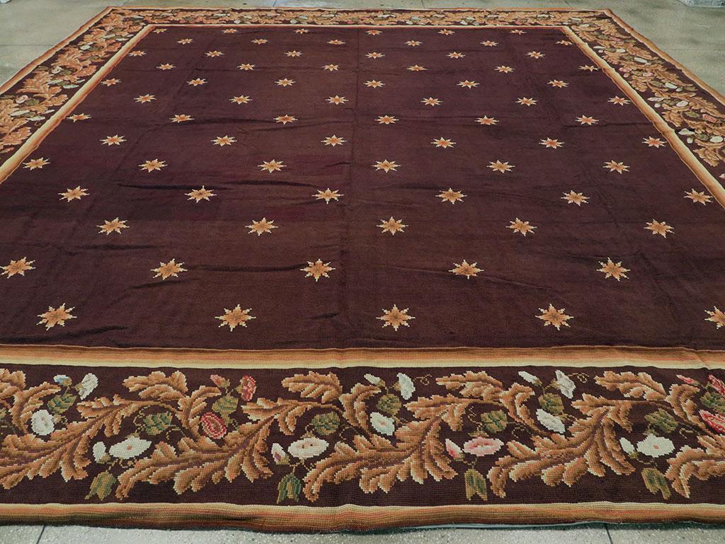 Wool Early 20th Century Handmade French Needlepoint Large Oversize Carpet, circa 1920 For Sale