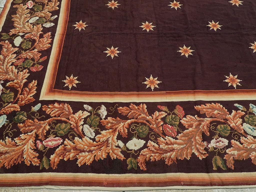 Early 20th Century Handmade French Needlepoint Large Oversize Carpet, circa 1920 For Sale 3